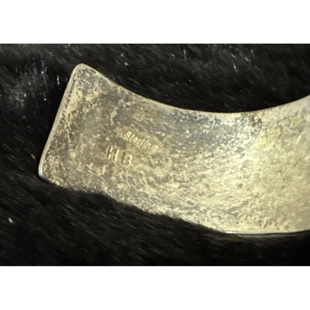 Vintage Navajo cuff Womens sterling silver native American rug pattern signed HB
